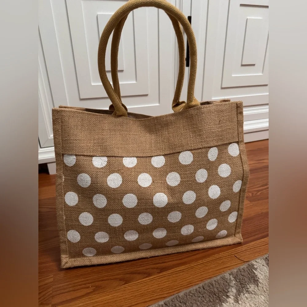 Polka Dot Tote Bag - Tan and White